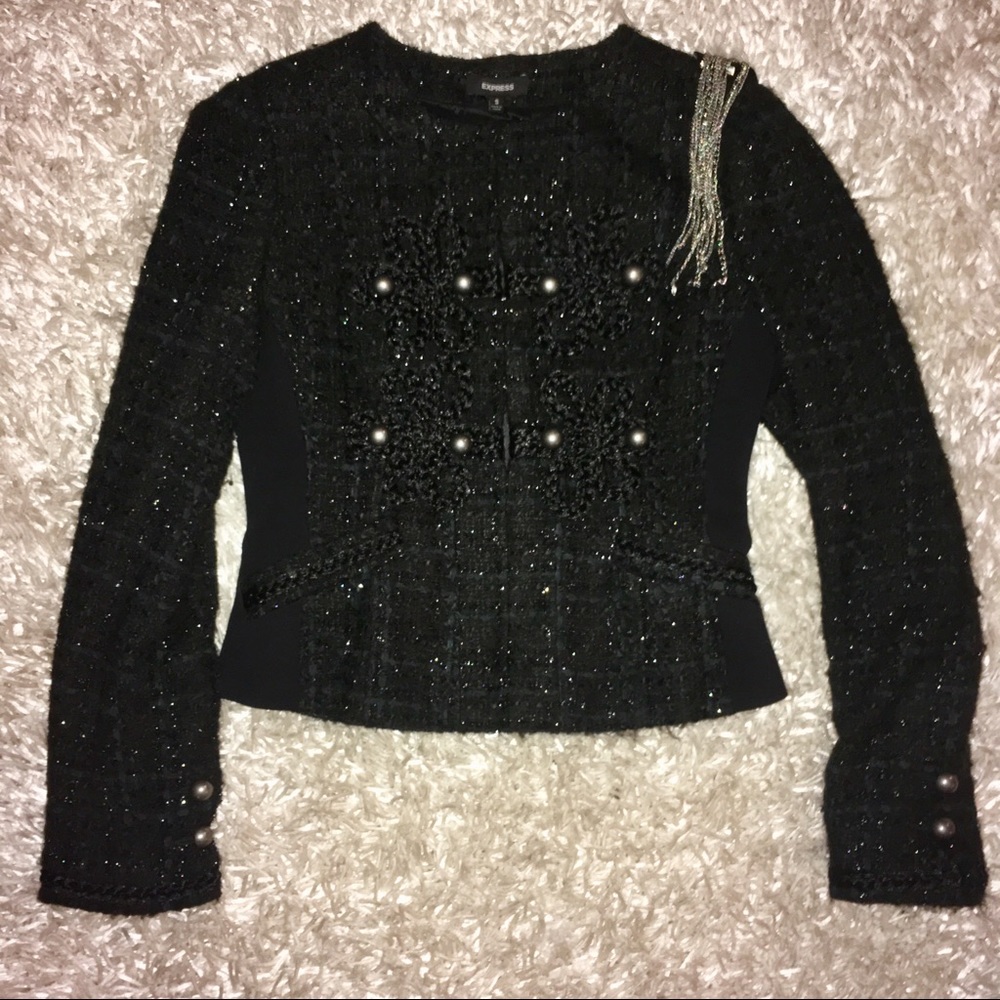 🦋Express•Embroidered Tweed Metallic Blazer - Picture 8 of 8