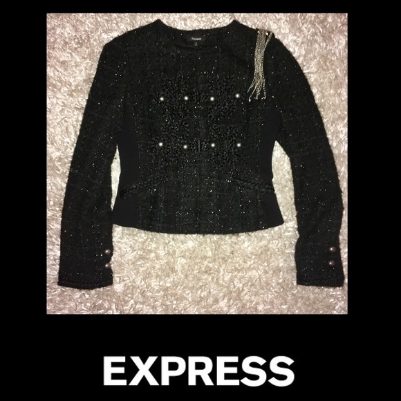 🦋Express•Embroidered Tweed Metallic Blazer - Picture 2 of 8