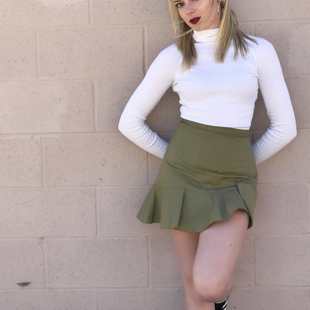 Madewell Ruffle-Wrap Mini Skirt in Olive