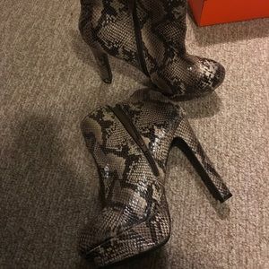 snakeskin platform booties