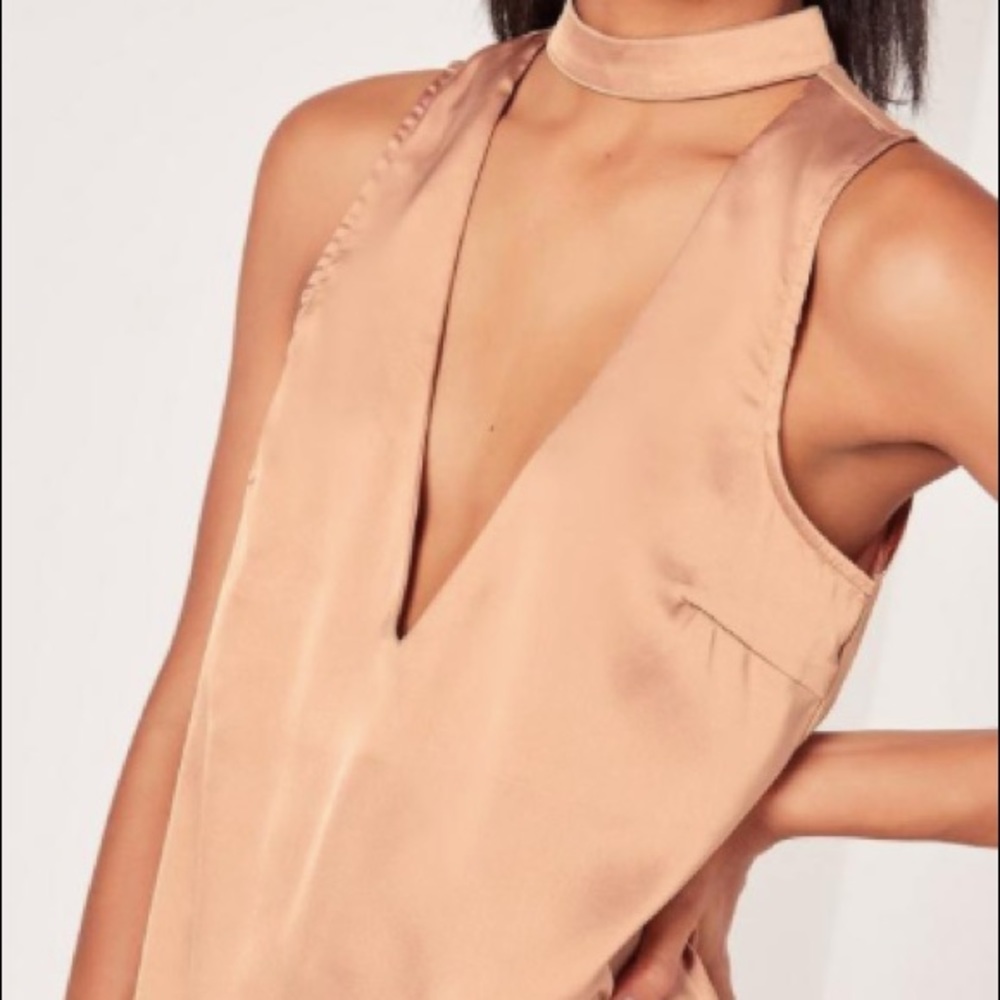Silky choker neck dress rose gold