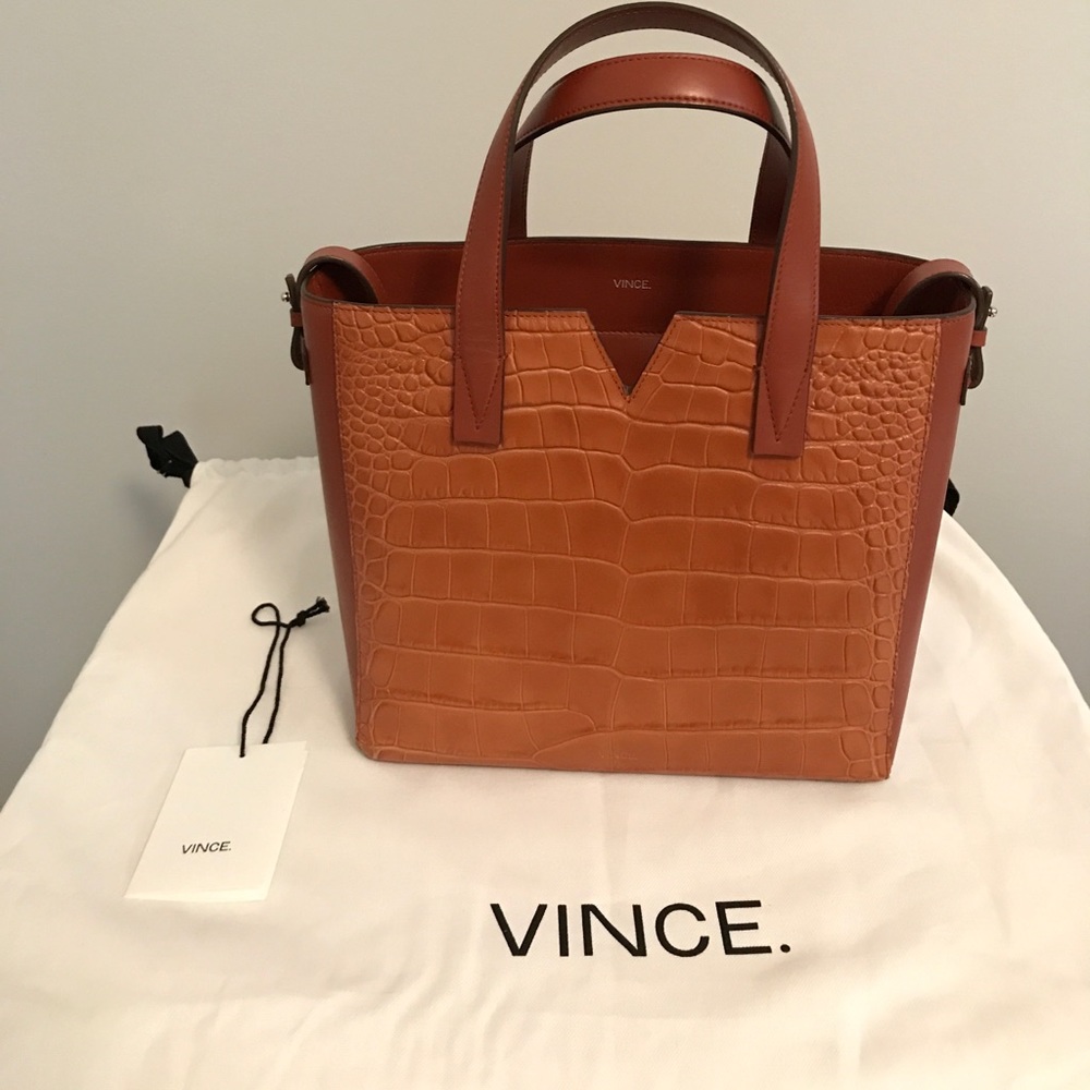 VINCE Baby V Croc Embossed Signature Tote