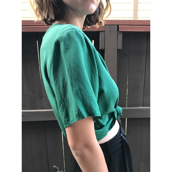 Vintage Tops - [vintage] 100% silk green blouse