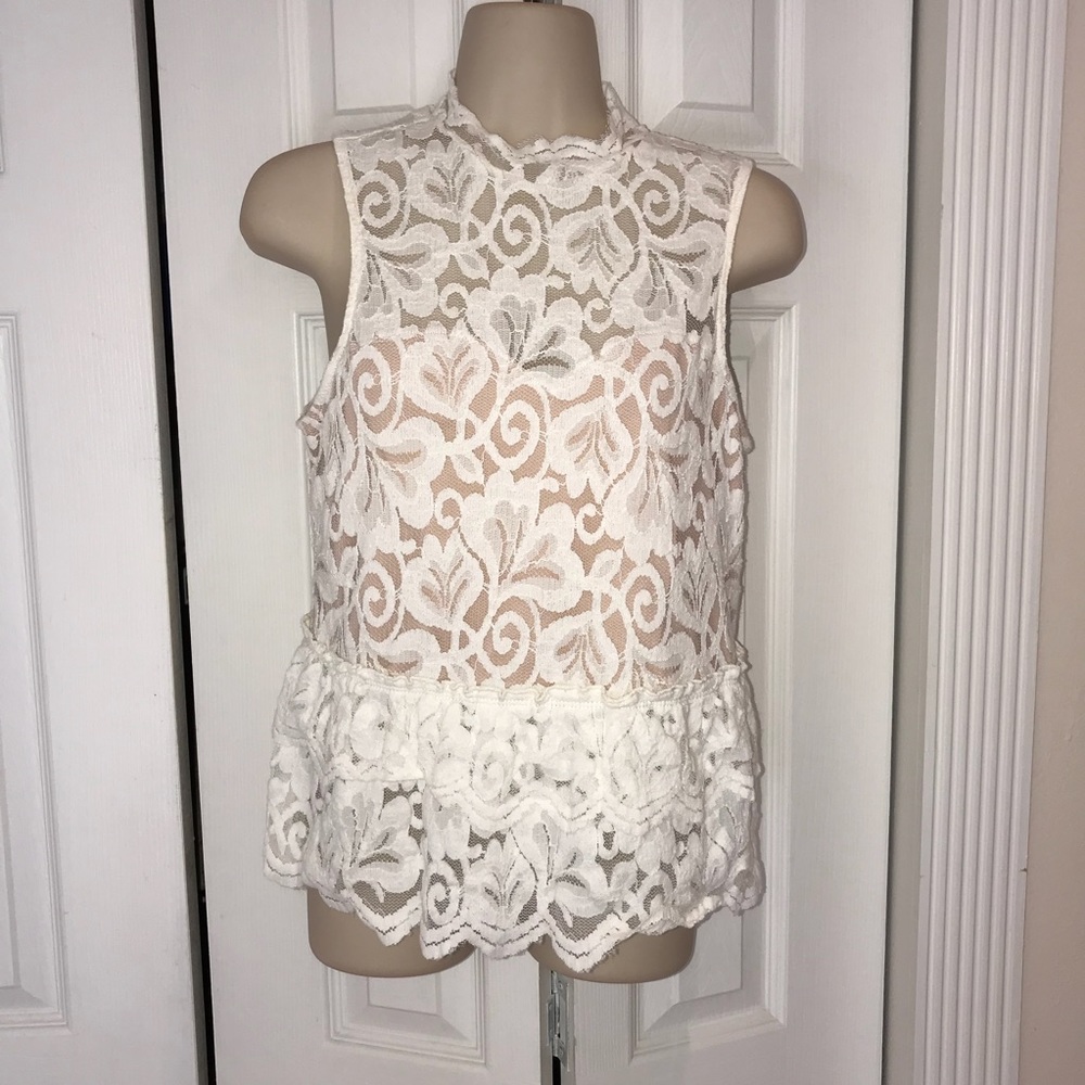 NWOT Express White Lace Ruffle Top | M