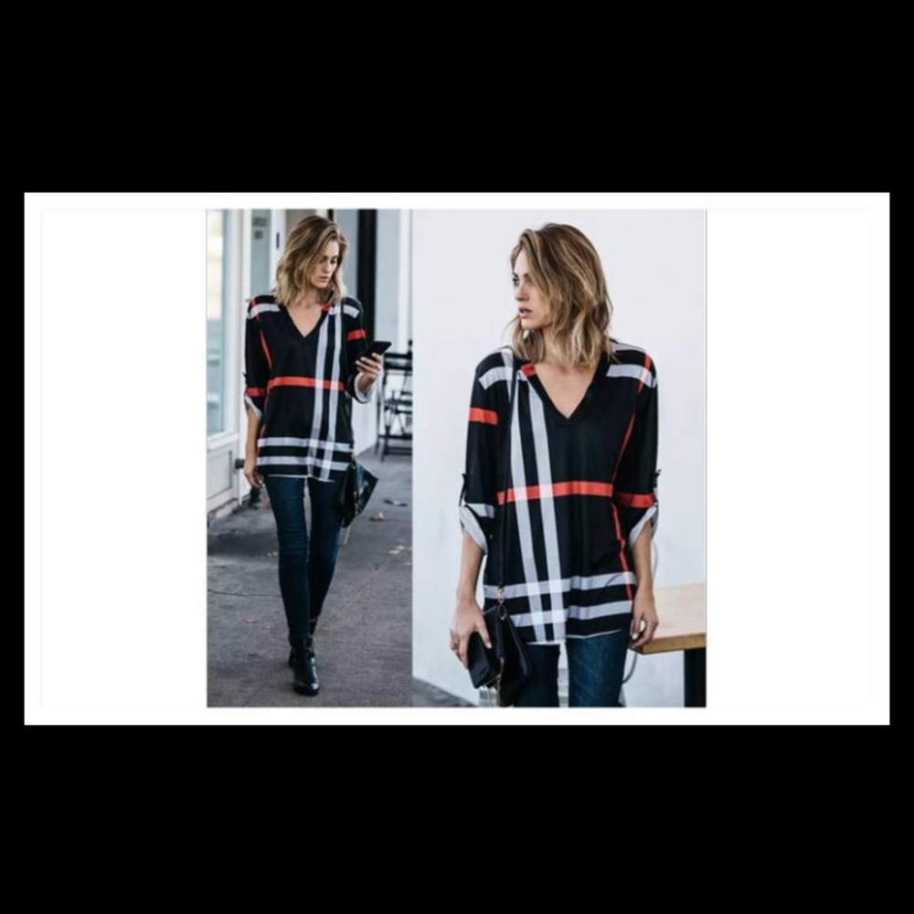 ARRIVED!!! Plaid blouse with v neck