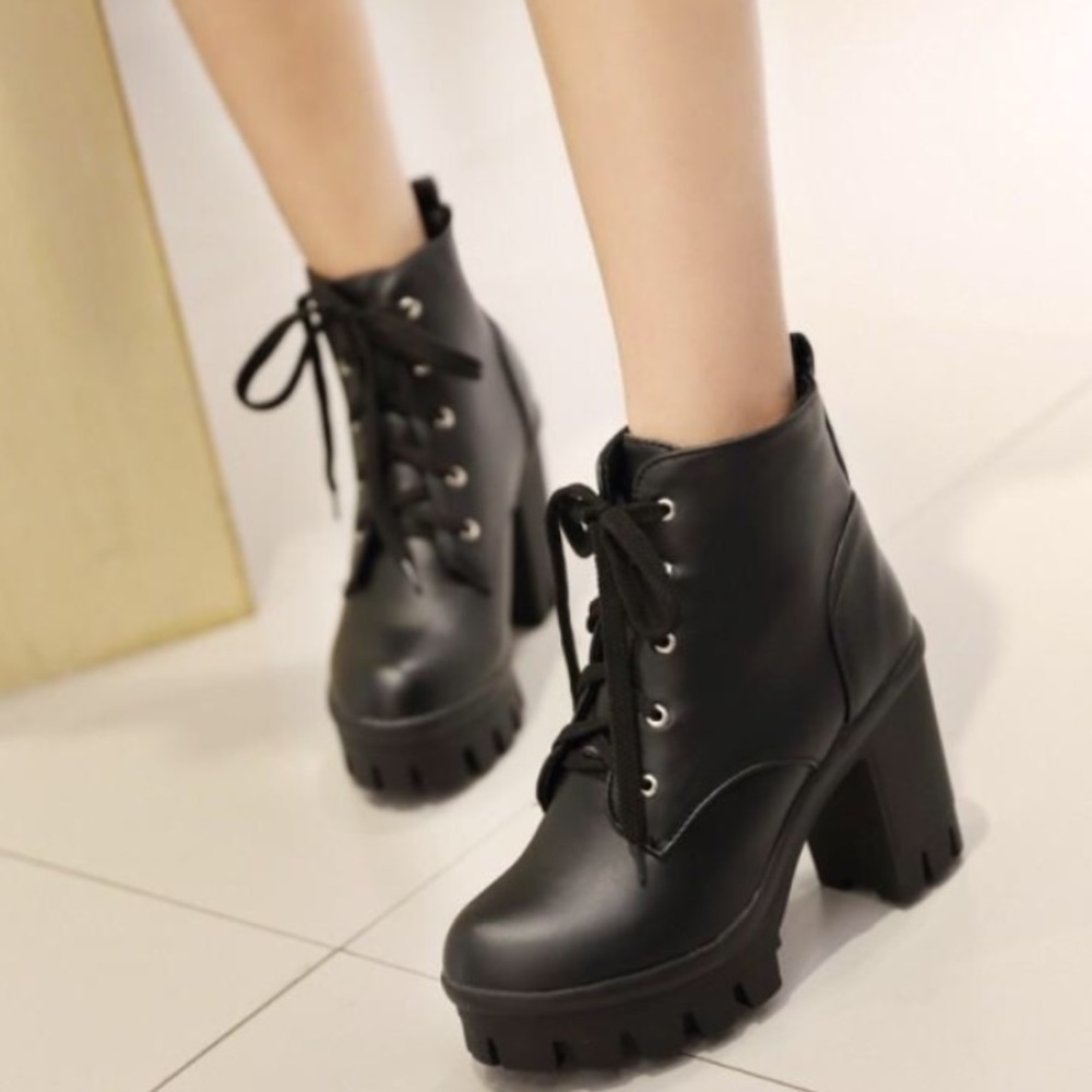 Lace Up Chunky Heel Ankle Boots