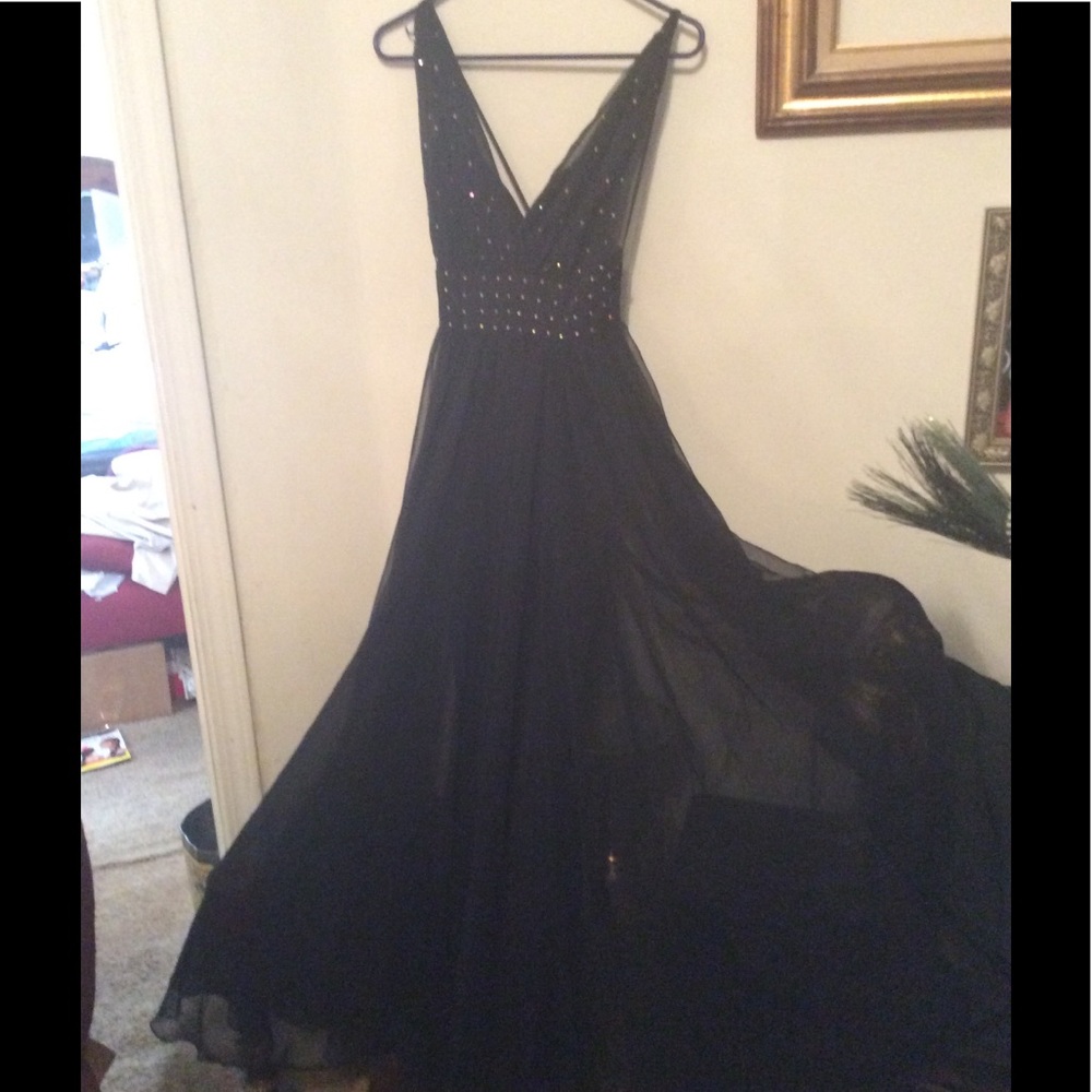 Vtg. 80’s Black Sequined Chiffon Eve Dress, Sz. 6