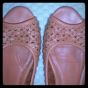 NY&Co. Coral Orange Woven Peep-toe Flats