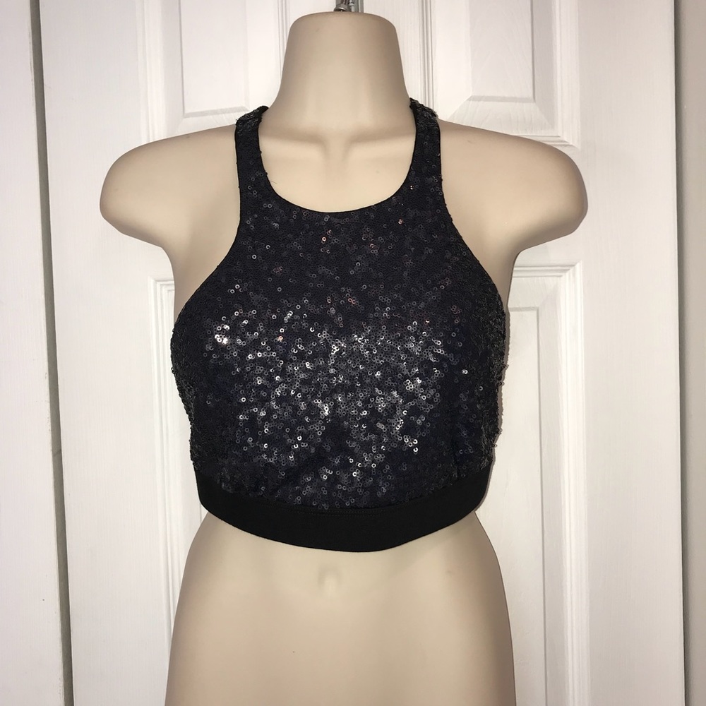NWT Express Black Sequin Crop Top | S