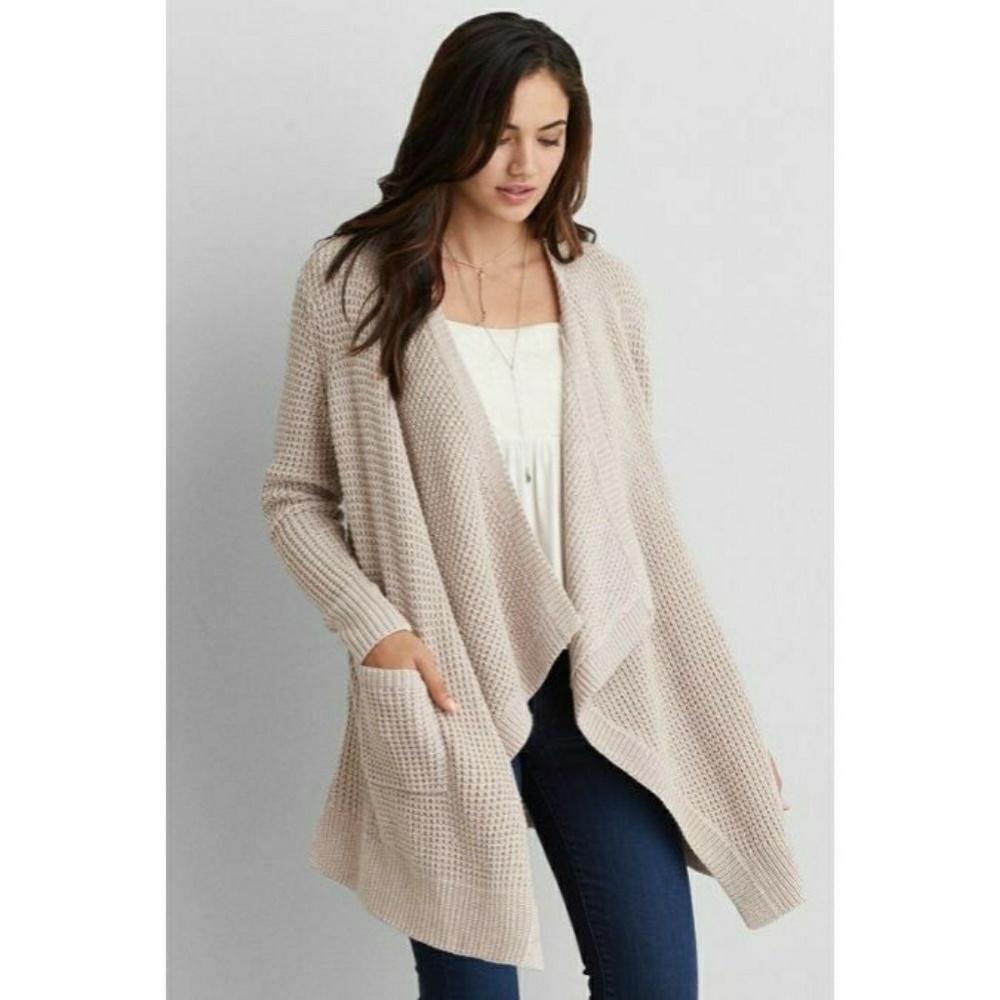 American Eagle Waffle Knit Open Cardigan