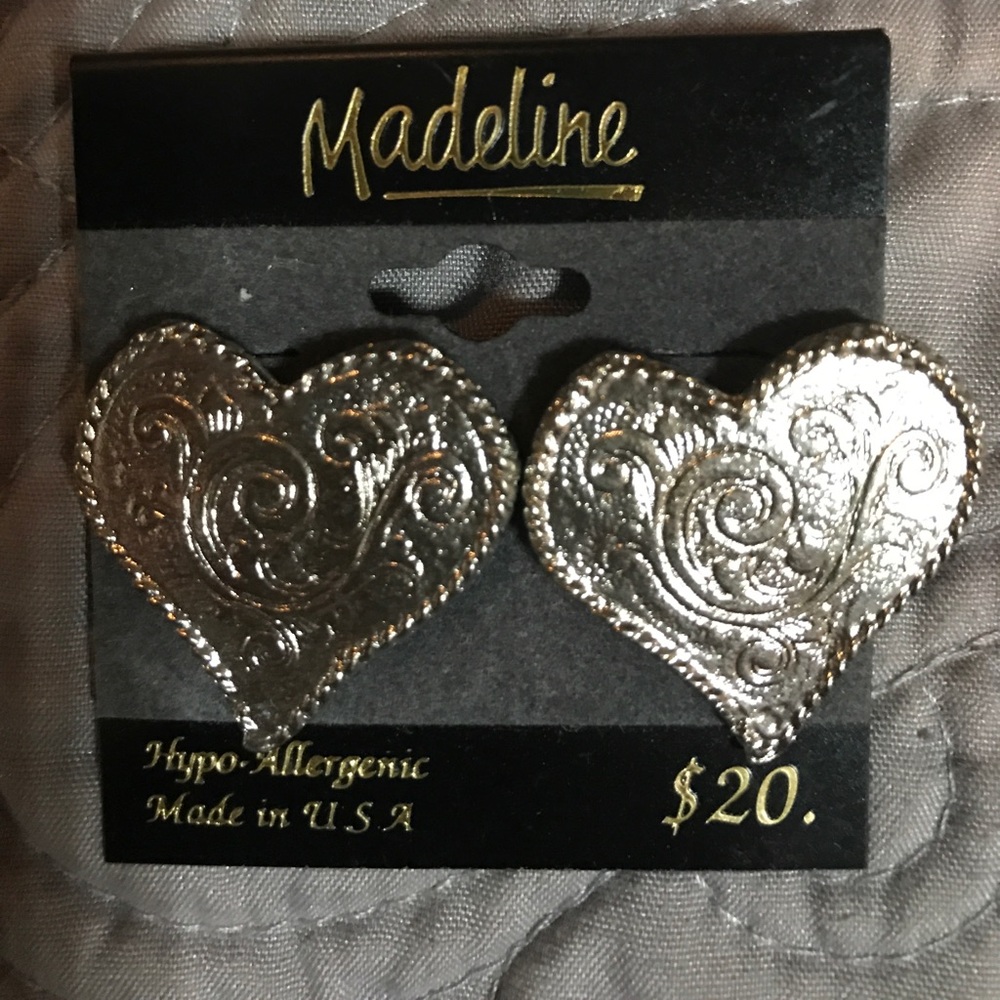Silver Heart Shaped Earrings.