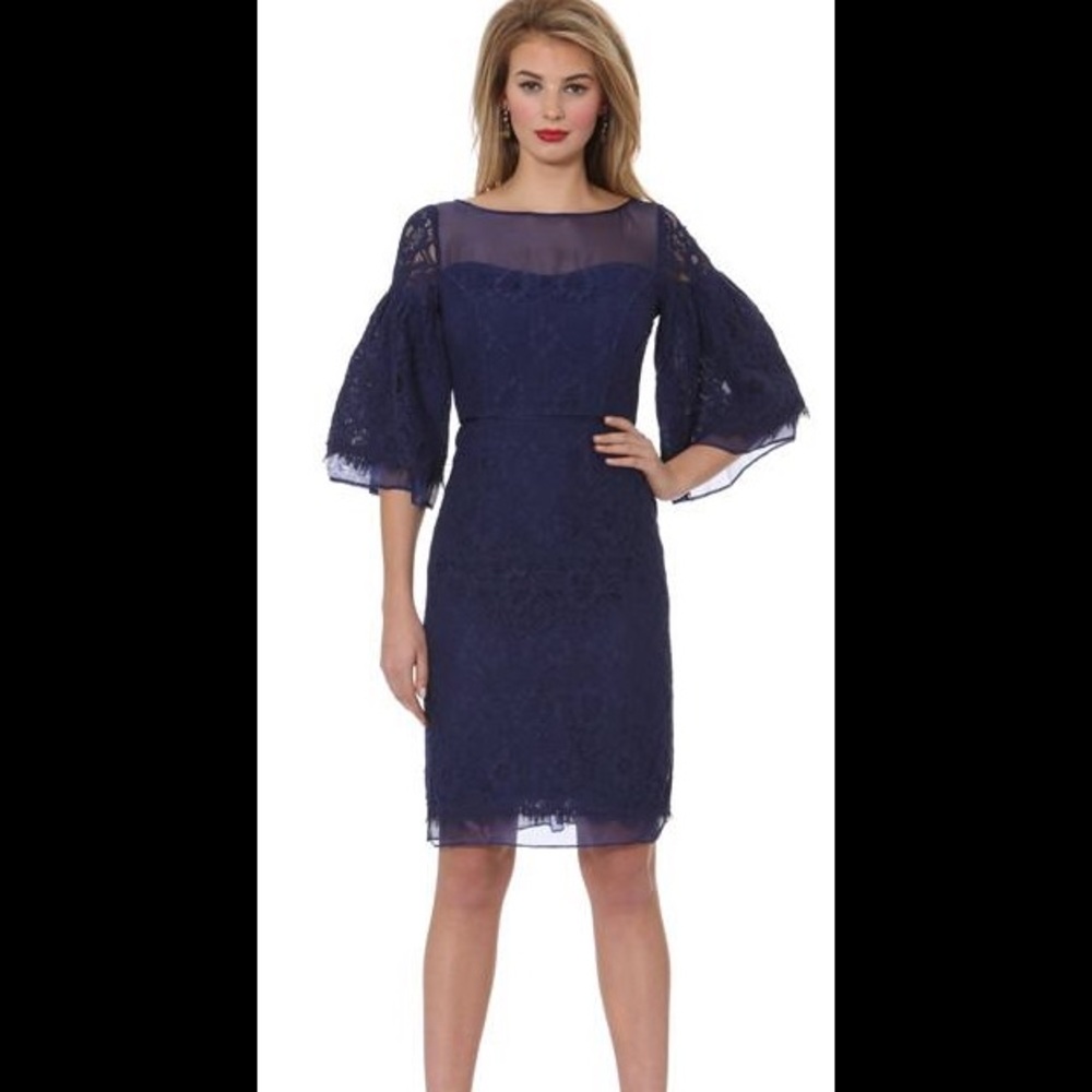 Nue By Shani  Lace Dress with Illusion Neckline