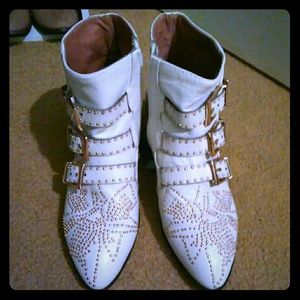 White and gold ankle boots