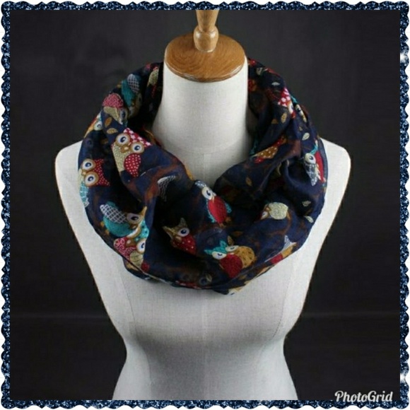 Accessories - Navy Blue - owl infinity scarf