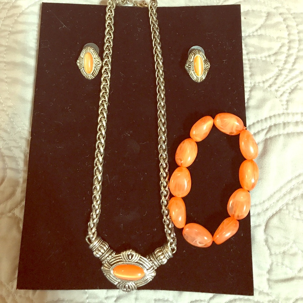 Silver and Orange Jewelry Set.