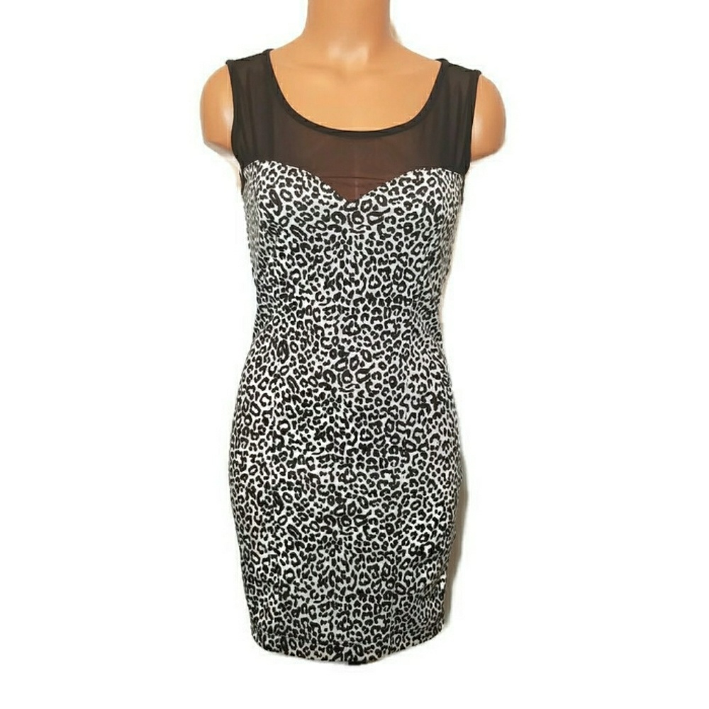 Memusé Black & White Cheetah Bodycon Mesh Dress S