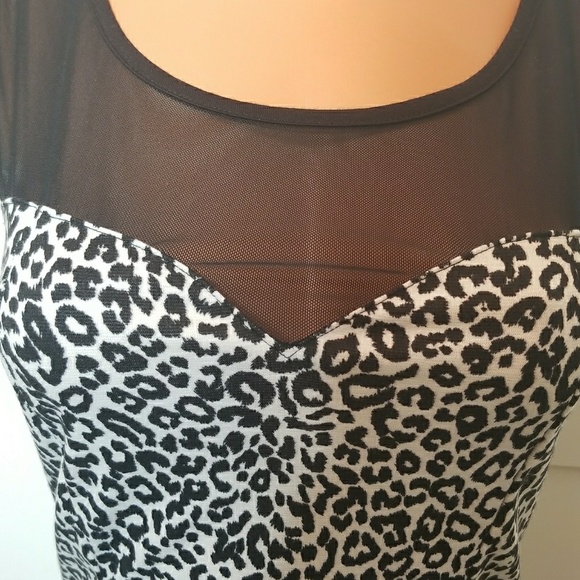 Memusé Black & White Cheetah Bodycon Mesh Dress S - Picture 3 of 8