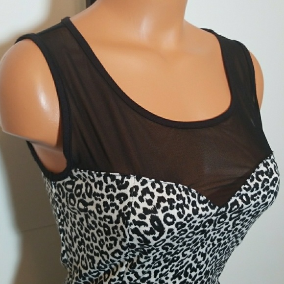 Memusé Black & White Cheetah Bodycon Mesh Dress S - Picture 2 of 8