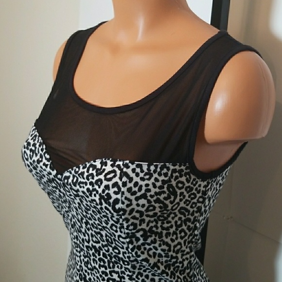 Memusé Black & White Cheetah Bodycon Mesh Dress S - Picture 4 of 8