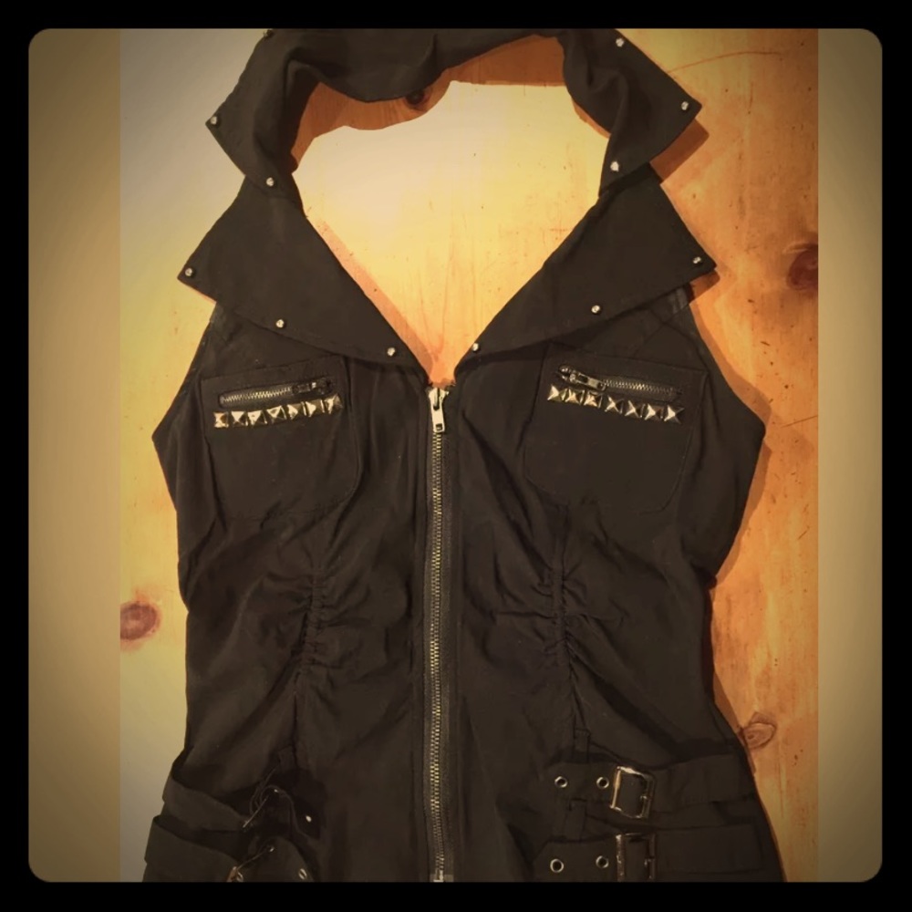 🖤⚜️🖤Blinged out Black Rocker Halter Large🖤💎🖤