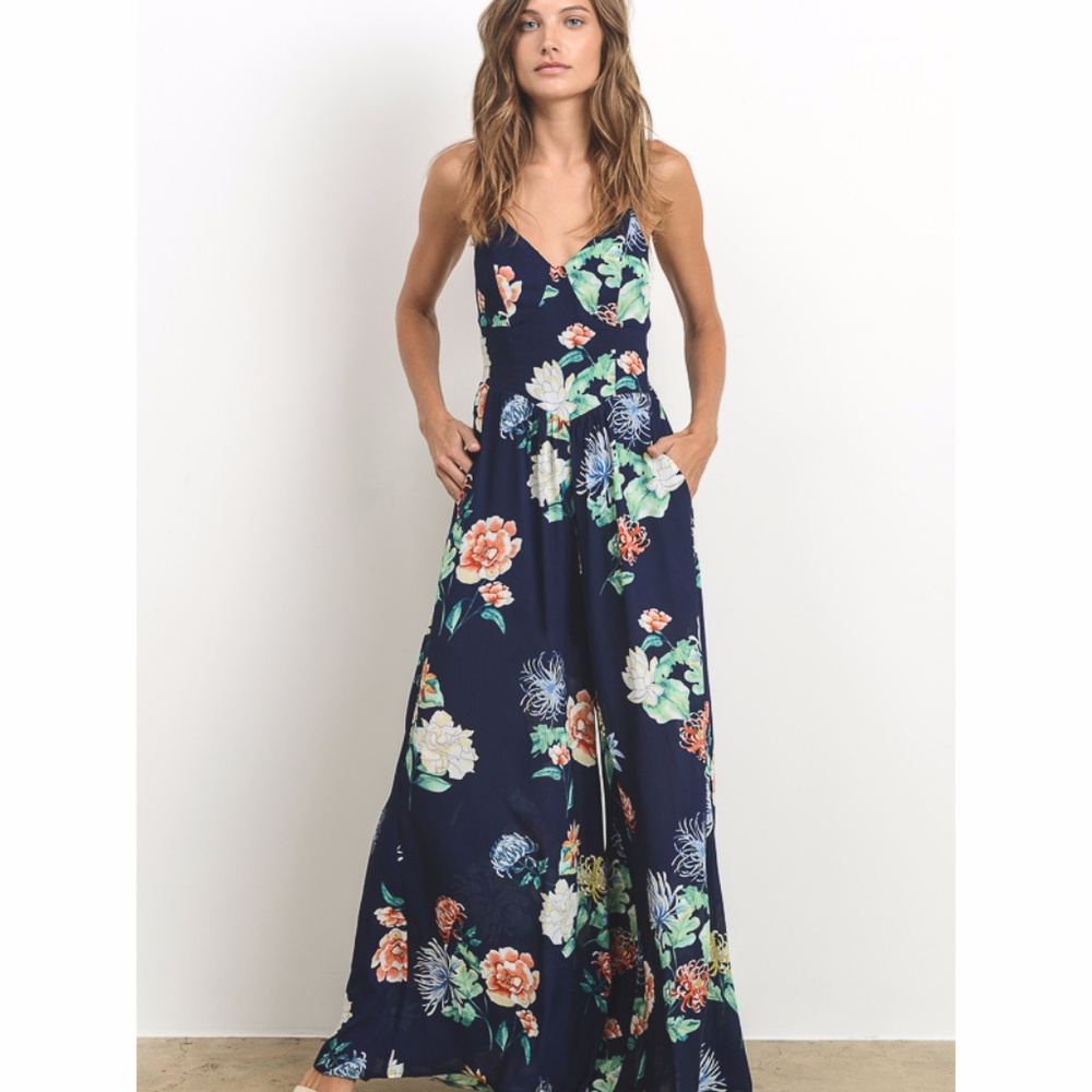NEW Floral Printed Open Back Maxi jumpsuit