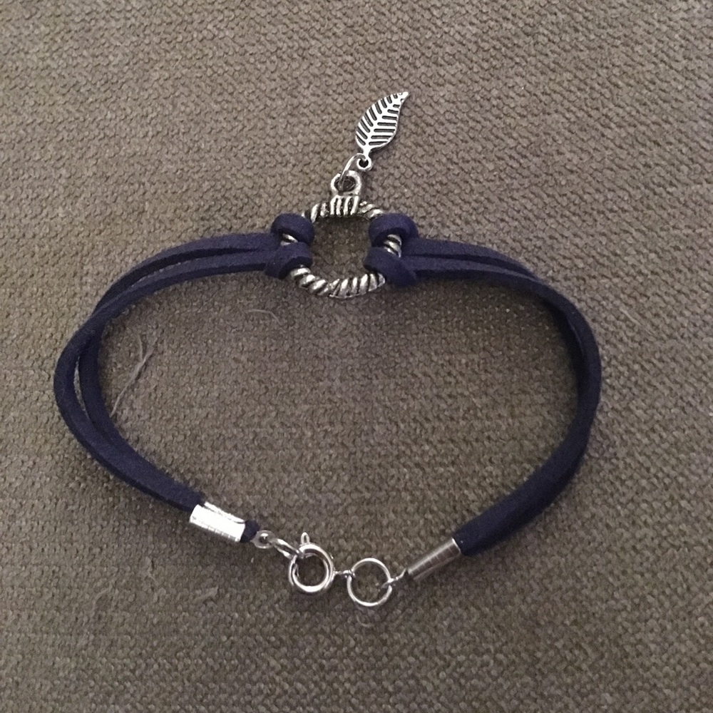 Blue Faux Suede and Feather Charm Bracelet