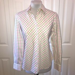 Lands End 4 Pet Green Pink Check Button Down Shirt