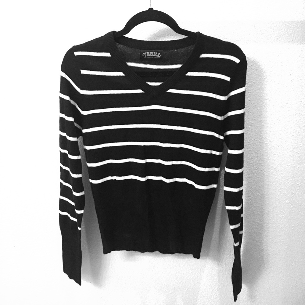 Black and White V Neck Sweater