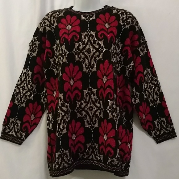 VTG 80s Medallion Print Long Sweater M - EUC - Picture 2 of 8