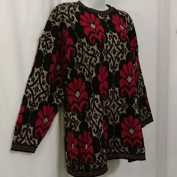VTG 80s Medallion Print Long Sweater M - EUC - Picture 4 of 8