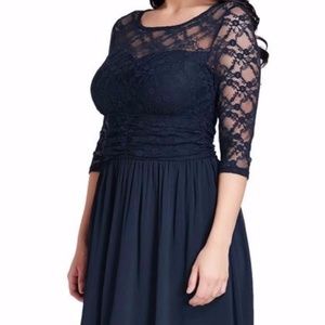 Blue Lace-Top Dress Tunic Plus Size Navy Curvy 3x