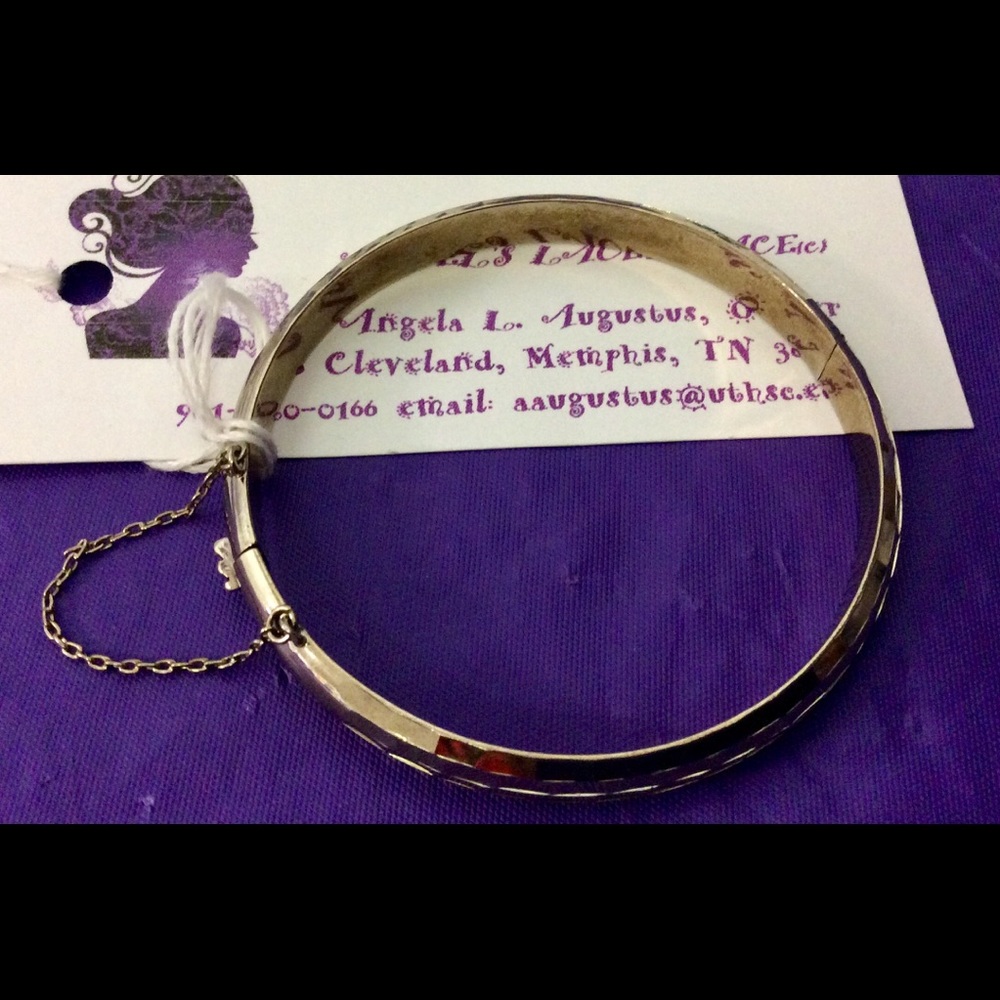 925 Silver Bangle Bracelet w/Safety Chain