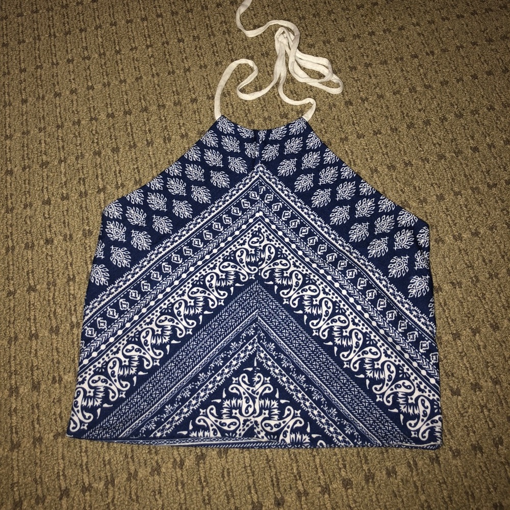 Royal Blue & White Halter Crop Top
