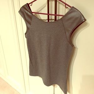 Express grey faux leather detail top