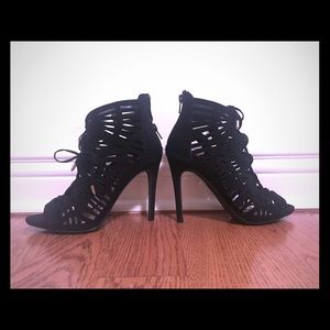 Lace style peep toe booties