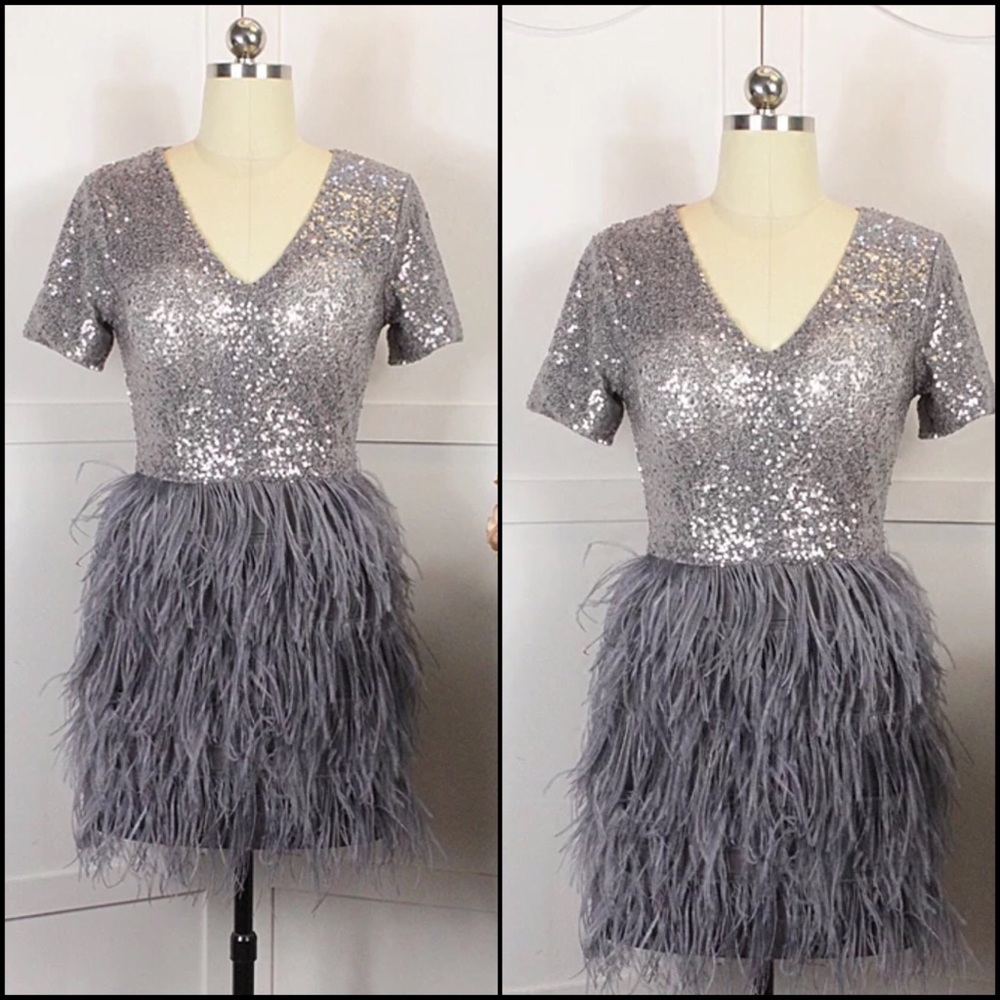 Mini Sequins Feathered Party Dress