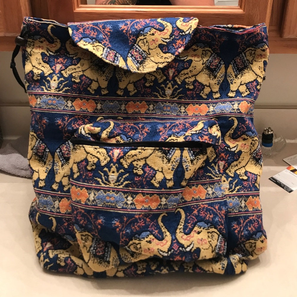 Elephant print drawstring backpack