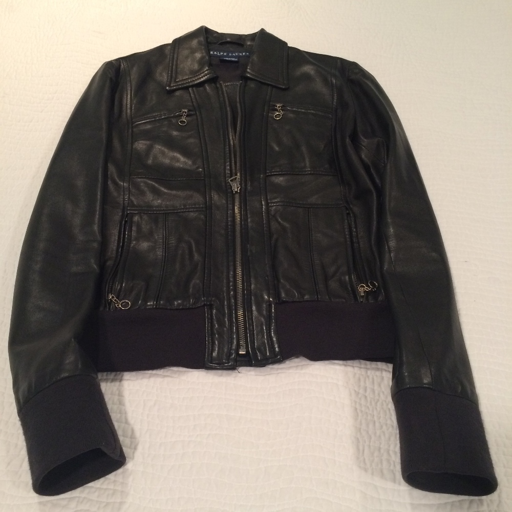 Ralph Lauren Blue Label Black Leather Biker Jacket