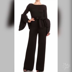 Black Layered Bell Sleeve Bodycon Jumpsuit