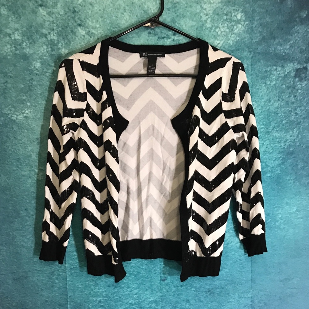 Cute inc sequin cardigan black white stripe size S