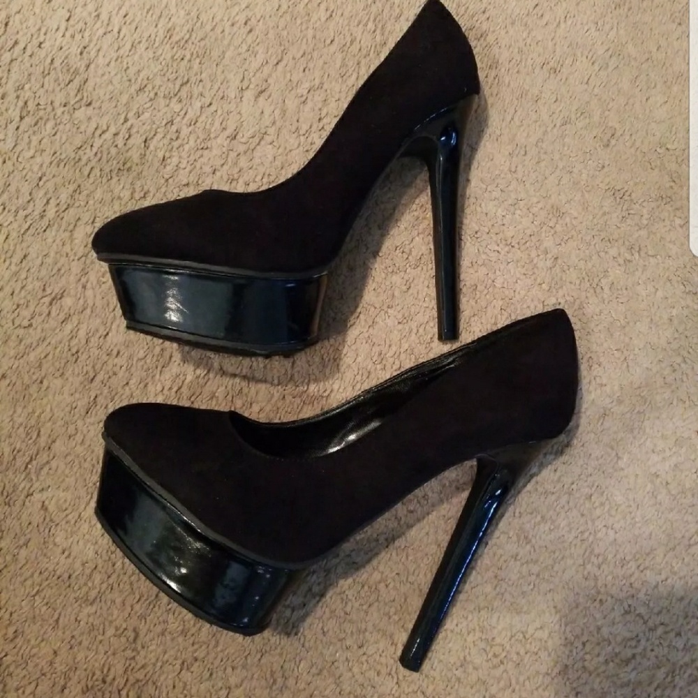 BLACK SUEDE HIGH HEELS STILETTOS PUMPS