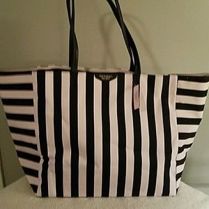 Victoria Secret pink and black stripe tote