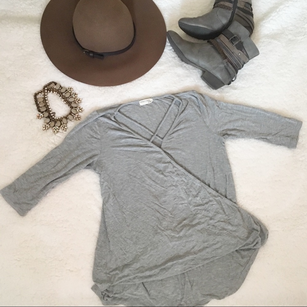 Gray cross body blouse