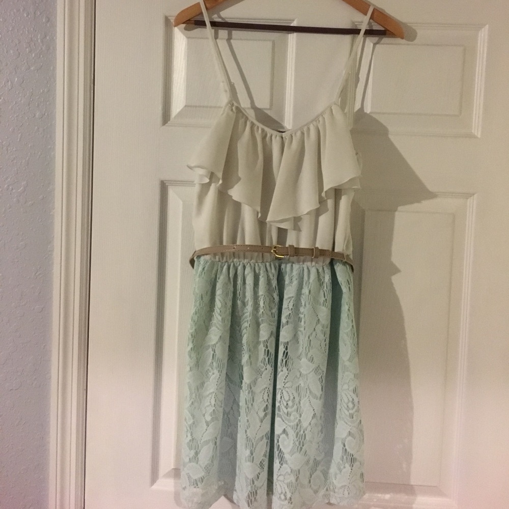 Light blue and white dress