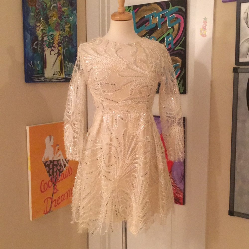 Winter White/ Cream Metallic Sequin Dress