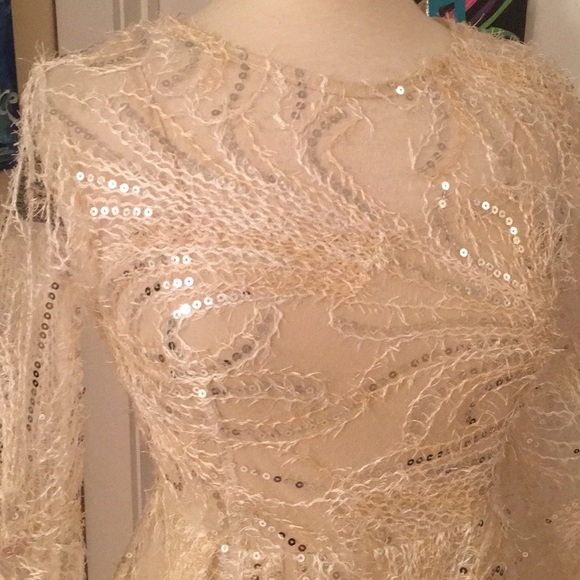 Winter White/ Cream Metallic Sequin Dress - Picture 2 of 4