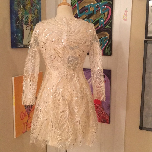 Winter White/ Cream Metallic Sequin Dress - Picture 3 of 4