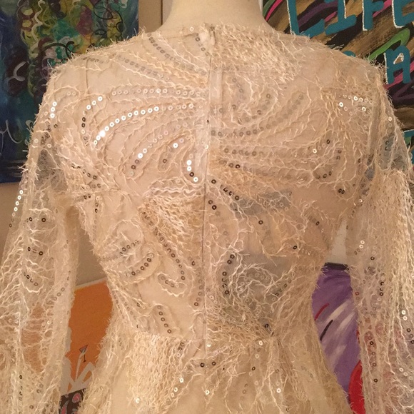 Winter White/ Cream Metallic Sequin Dress - Picture 4 of 4