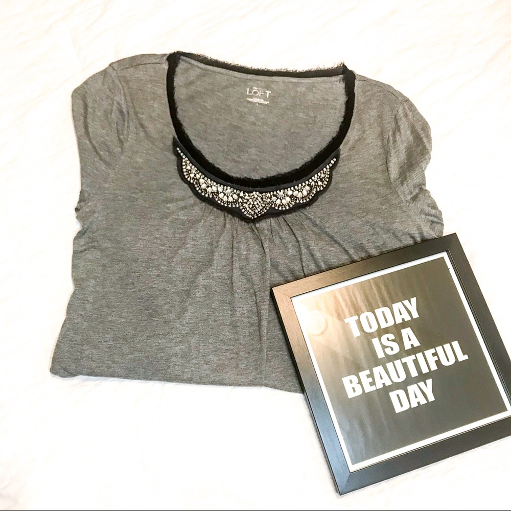 LOFT Long Sleeve Embellished Tee Large