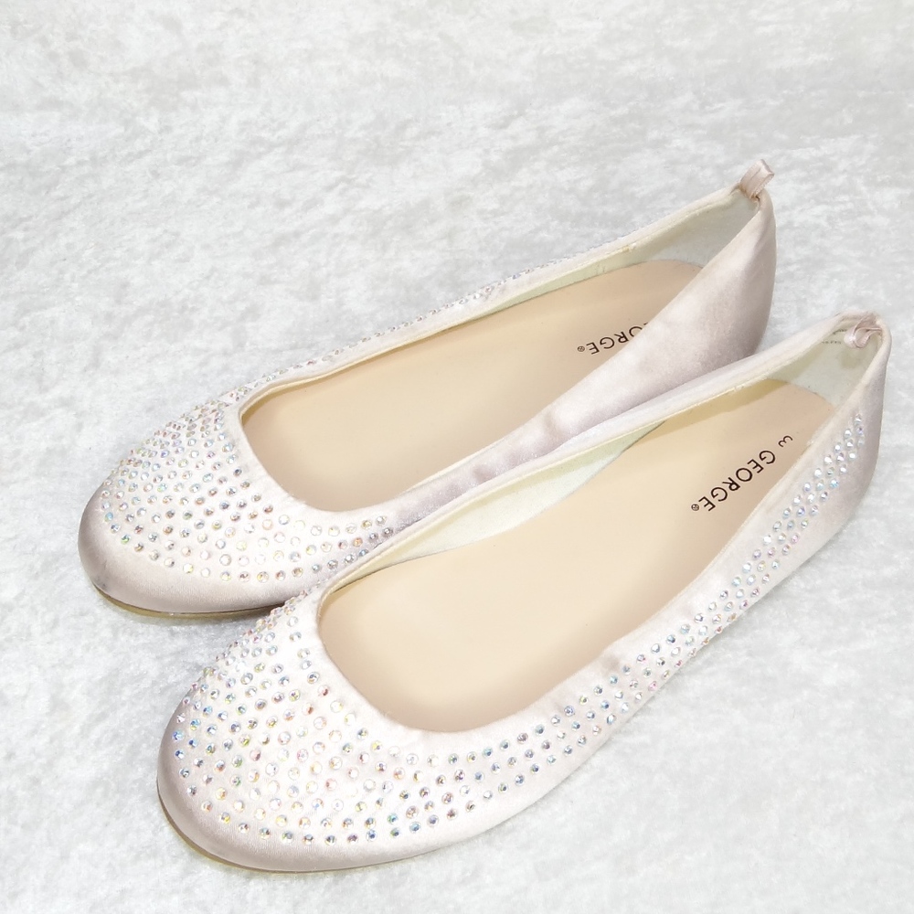George Satin Rhinestone ballet Flats Light Beige sz 3